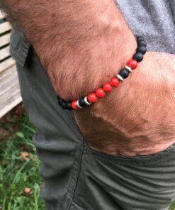 Bracelet onyx mat, howlite et métal argenté