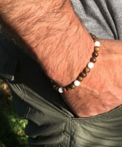 Bracelet jaspe brun et agate blanche
