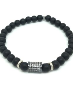 Bracelet onyx mat, zircon rhodié et métal argenté