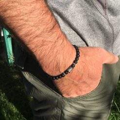 Bracelet onyx mat, zircon rhodié et métal argenté