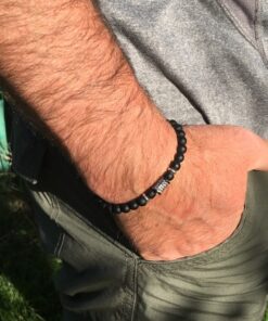 Bracelet onyx mat, zircon rhodié et métal argenté