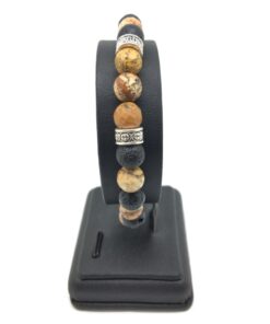 Bracelet jaspe bois facettée et pierre de lave