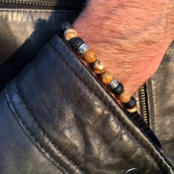 Bracelet jaspe bois facettée et pierre de lave