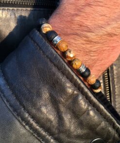 Bracelet jaspe bois facettée et pierre de lave