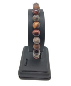 Bracelet en jaspe gris, jaspe léopard rouge et oeil de taureau