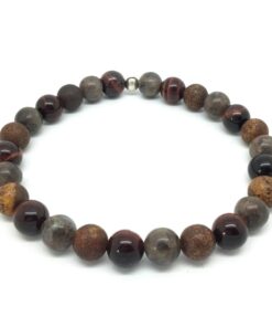 Bracelet en jaspe gris, jaspe léopard rouge et oeil de taureau