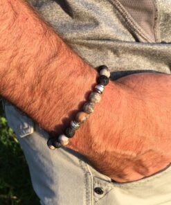 Bracelet Pierre de lave et Jaspe léopard