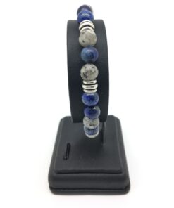 Bracelet jaspe lotus, sodalite et métal argenté