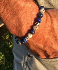 Bracelet jaspe lotus, sodalite et métal argenté