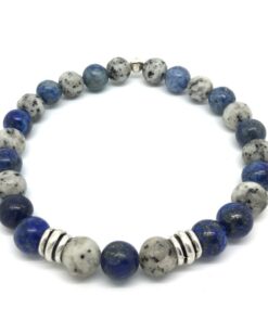 Bracelet jaspe lotus, sodalite et métal argenté