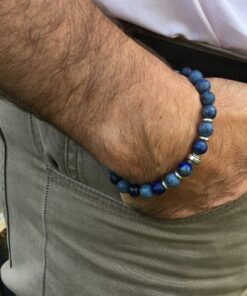 Bracelet Sodalite, Lapiz lazuli, agate givrée et métal argenté
