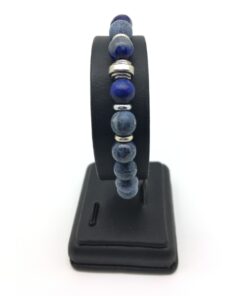 Bracelet Sodalite, Lapiz lazuli, agate givrée et métal argenté