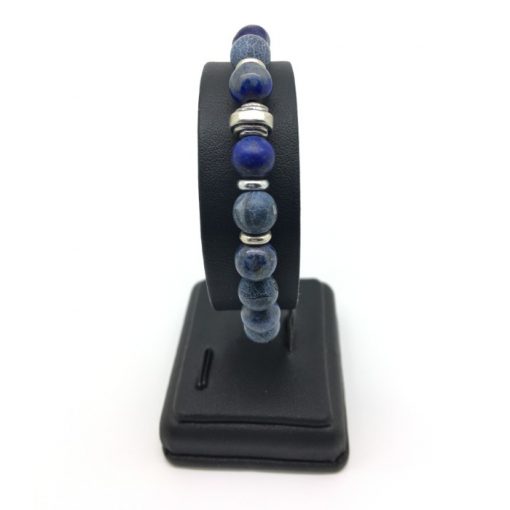 Bracelet Sodalite, Lapiz lazuli, agate givrée et métal argenté