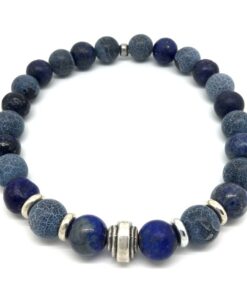 Bracelet Sodalite, Lapiz lazuli, agate givrée et métal argenté