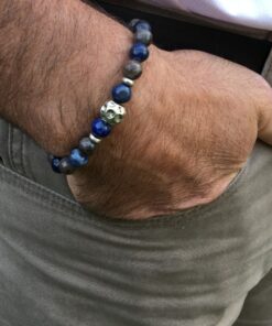 Bracelet en jaspe et lapiz lazuli et métal argenté