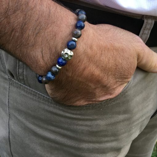 Bracelet en jaspe et lapiz lazuli et métal argenté