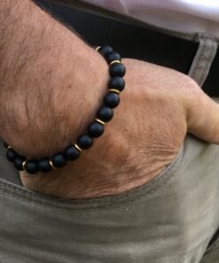 Bracelet en onyx mat et métal doré