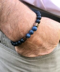 Bracelet onyx, agate givré et pyrite