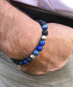 Bracelet pierre de lave, sodalite et métal argenté