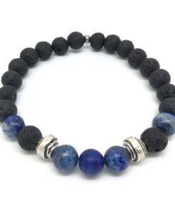 Bracelet pierre de lave, sodalite et métal argenté