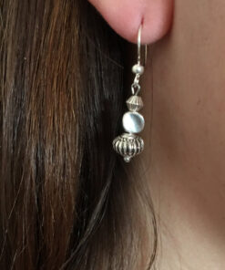 Boucle d'oreilles 3 perles métal argenté