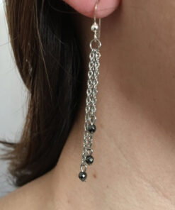 Boucle d'oreilles femme en chainette acier inoxydable et hématite
