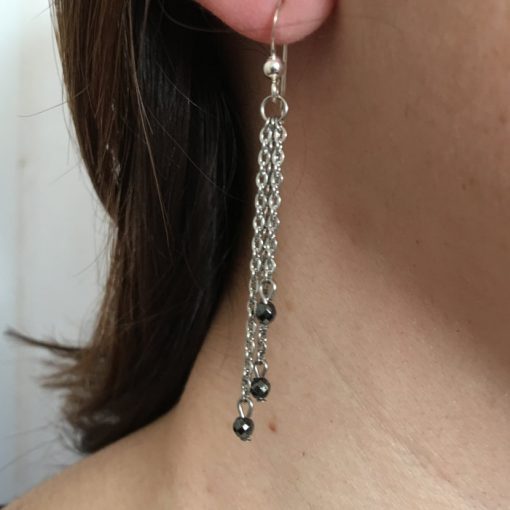 Boucle d'oreilles femme en chainette acier inoxydable et hématite