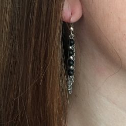 Boucle d'oreille femme chaines acier inoxydable, perle onyx mat noire et perle en hématite de 2mm