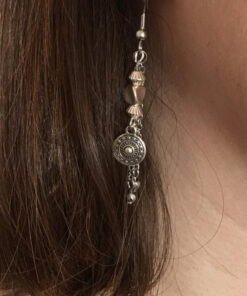 Boucles d'oreilles femme en chaine acier inoxydable, pendentif métal et perle hématite