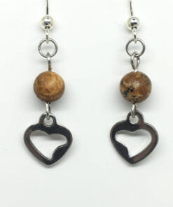 Boucle d oreille femme avec perle jaspe et acier inoxydable