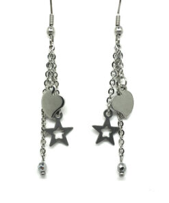 Boucles d oreille femme avec chaine et pendentifs étoile, coeur en acier inoxydable