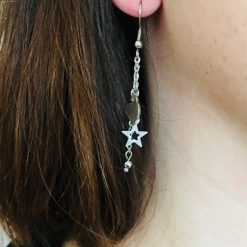 Boucles d'oreilles avec chaine et pendentifs étoile, coeur en acier inoxydable
