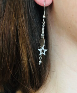 Boucles d'oreilles avec chaine et pendentifs étoile, coeur en acier inoxydable