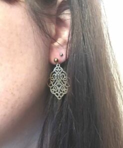 Boucle d'oreille acier couleur or arabesque bis