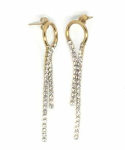 Boucle d'oreille acier couleur or cascade de strass