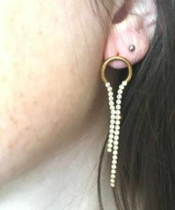 Boucle d'oreille acier couleur or cascade de strass