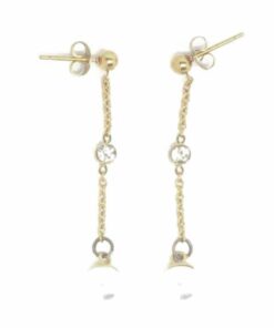 Boucle d'oreille acier couleur or chaine perle nacrée