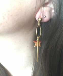 Boucle d'oreille acier couleur or petite créole avec étoile
