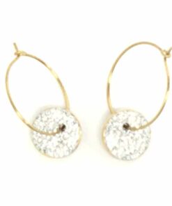 Boucle d'oreilles acier couleur or rond bouton strass