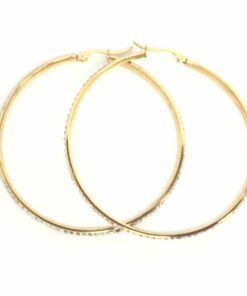 Boucle d'oreille acier couleur or grande créole avec strass