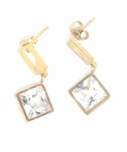 Boucle d'oreille acier couleur or losange strass