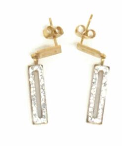Boucle d'oreille acier couleur or strass petit rectangle