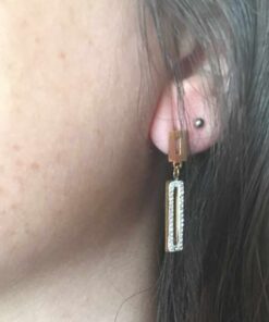 Boucle d'oreille acier couleur or strass petit rectangle