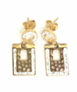 Boucle d'oreille acier couleur or strass rectangle