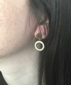 Boucle d'oreille acier couleur or rond strass
