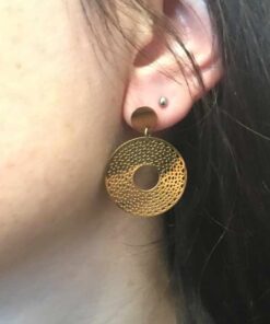 Boucle d'oreille acier couleur or ronde tressée bis