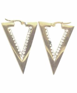 Boucle d'oreille acier couleur or triangle fixe strass