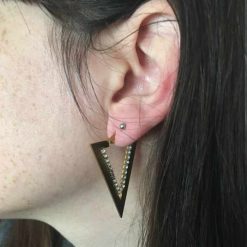 Boucle d'oreille acier couleur or triangle fixe strass