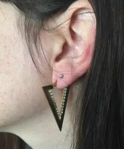 Boucle d'oreille acier couleur or triangle fixe strass