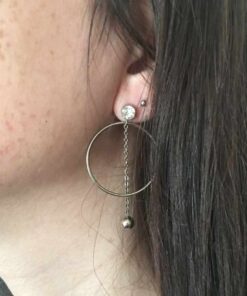 Boucle d'oreille acier ronde et chaine